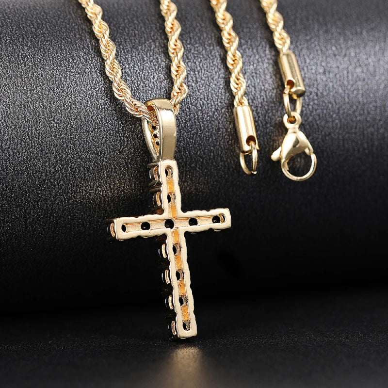 Luxury Twisted Chain Long Necklace with Cross Pendant