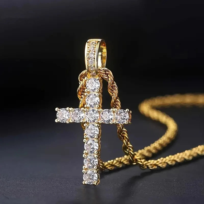 Luxury Twisted Chain Long Necklace with Cross Pendant